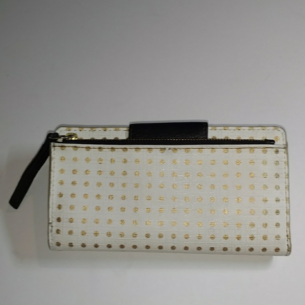 Fossil Bi-Fold Wallet In White & Gold Poka Dots - image 2